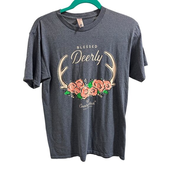 🌸3/$15🌸Country Chick Blue Heather Blessed Deerly Tee sz Small - Picture 1 of 7